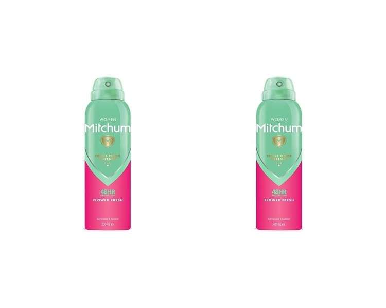 Mitchum Women Triple Odor Defense 48HR Protection Aerosol Deodorant & Anti-Perspirant Flower Fresh 200ml - Pack of 2