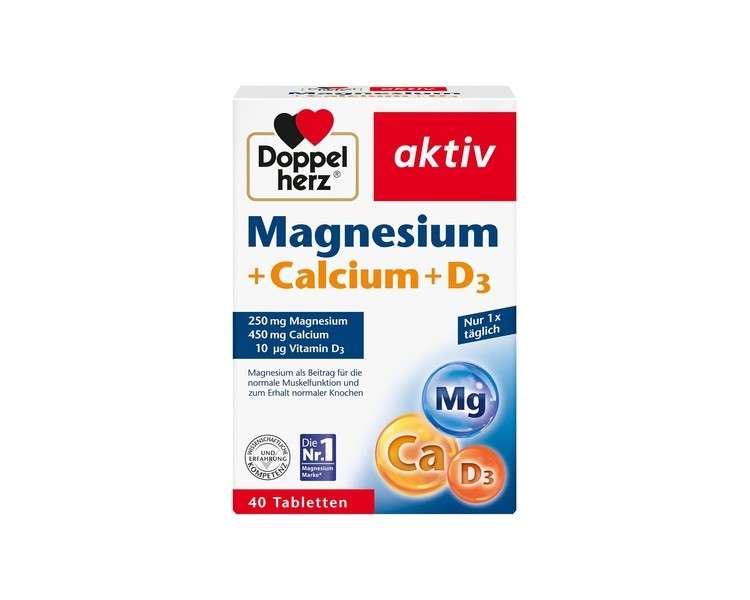 Doppelherz Magnesium Calcium D3 for Normal Muscle Function and Bone Health 40 Tablets