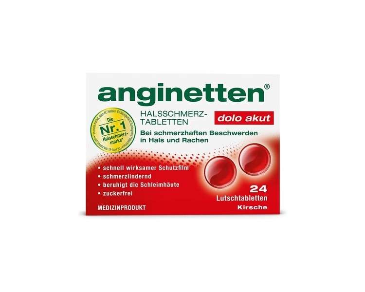 Anginetten Dolo Acute Sore Throat Tablets Cherry Flavor