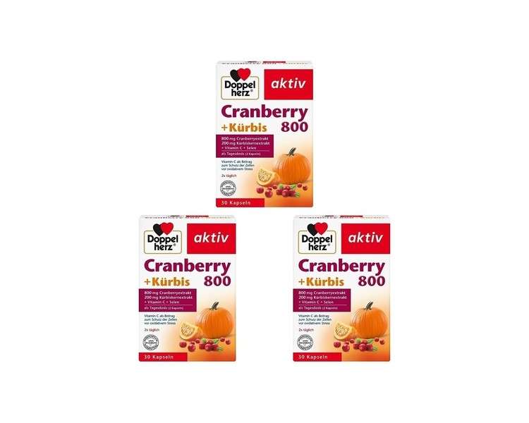 Doppelherz Cranberry 800 + Pumpkin + Vitamin C + Selenium - Vitamin C as a Contribution to the Protection of Cells against Oxidative Stress - 30 Capsules