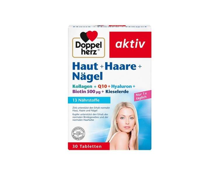 Doppelherz Skin + Hair + Nails with Zinc and Biotin for Maintaining Normal Skin, Hair, and Nails 30 Tablets