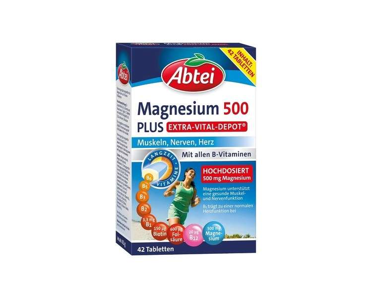 Abtei Magnesium 500 Plus Extra-Vital-Depot with All B-Vitamins for Muscles, Nerves, and Heart