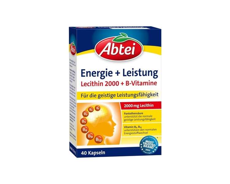 Abtei Energy + Performance 2000mg Lecithin + 7 B-Vitamins - High Dose - Dietary Supplement for Concentration and Mental Performance