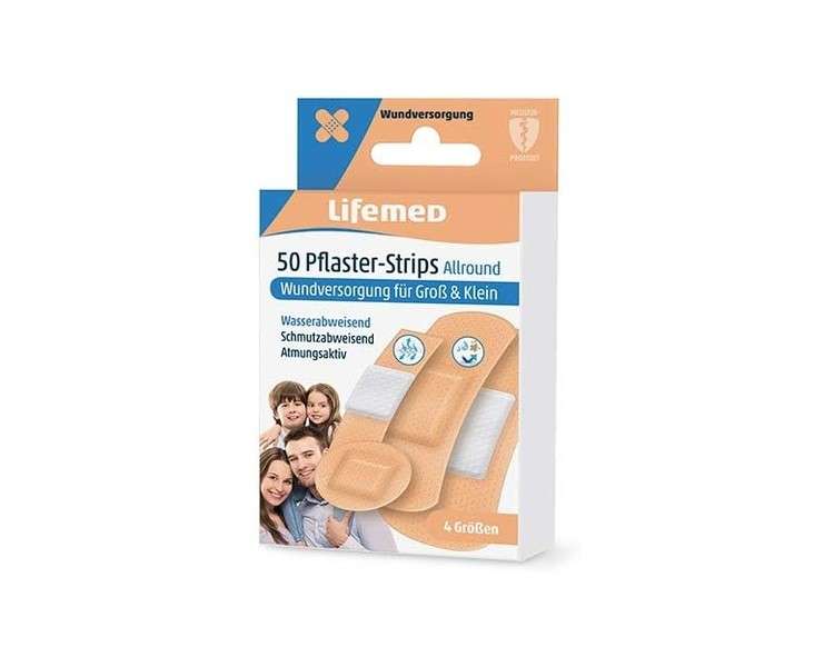 Lifemed Practical Large Pack 50 Skin-Colored Allround Plaster Strips 4 Sizes - Water-Resistant 4 Pack