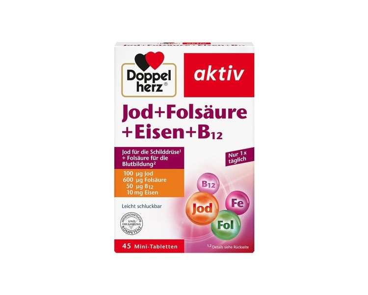 Doppelherz Iodine + Folic Acid + Iron + B12 with Folic Acid for Normal Blood Formation 45 Mini-Tablets