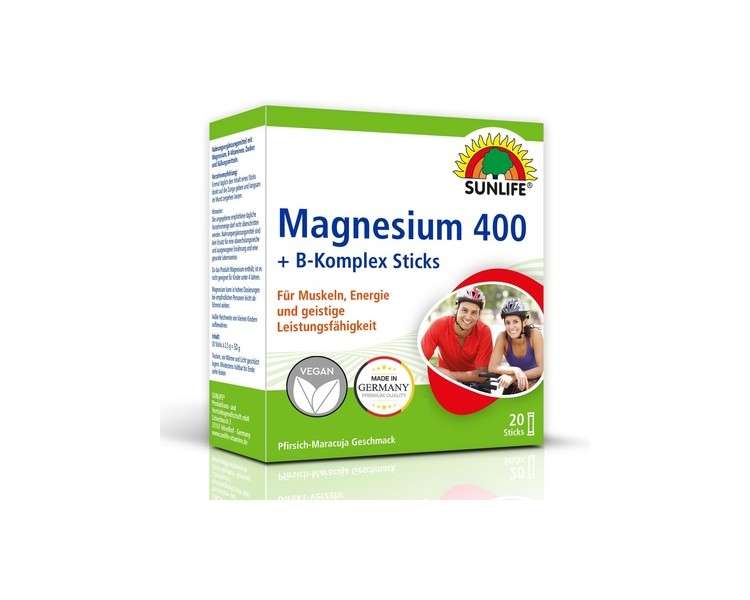 SUNLIFE Magnesium 400 + B-Complex Sticks Peach-Passion Fruit Flavor 20 Powder Sticks