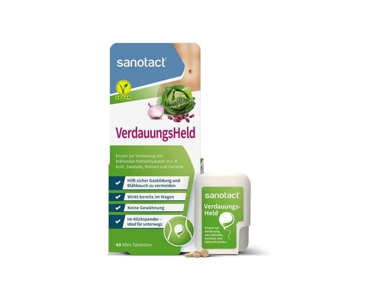 Sanotact Digestion Hero 40 Mini Tablets - Helps with Digestion of Grains, Cabbage & Legumes - Irritable Bowel Syndrome Tablets for Bloating 40 Pieces