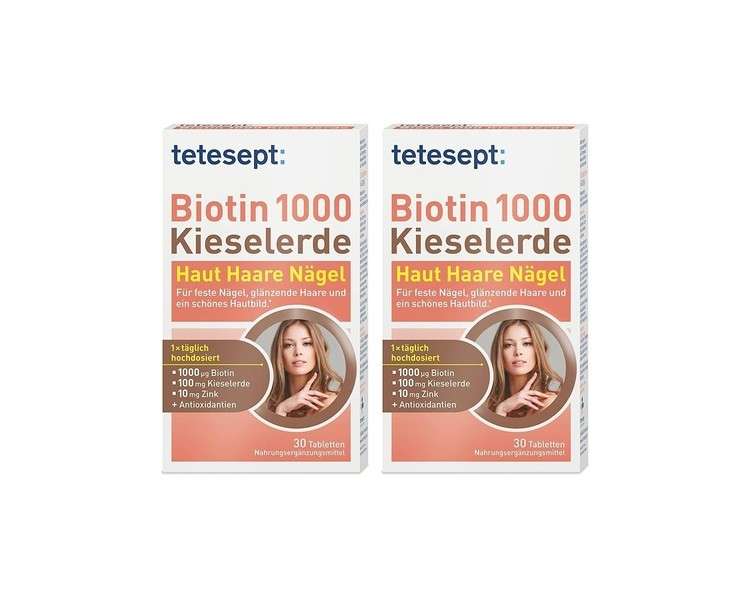 tetesept Biotin 1000 + Silica - Dietary Supplement with Zinc for Skin, Hair & Nails - 30 Tablets