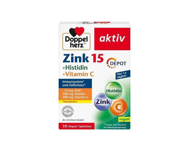 Doppelherz Zinc 15 + Histidine + Vitamin C - 15mg Zinc for Normal Immune Function and Skin Health