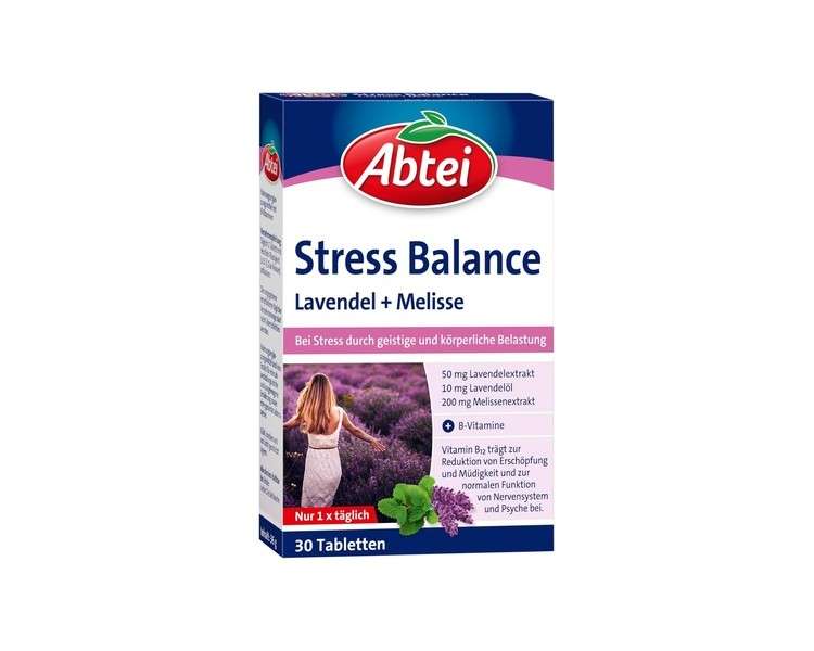 Abtei Stress Balance with Lavender and Lemon Balm for Stress Relief - Gluten-Free, Lactose-Free, Gelatin-Free