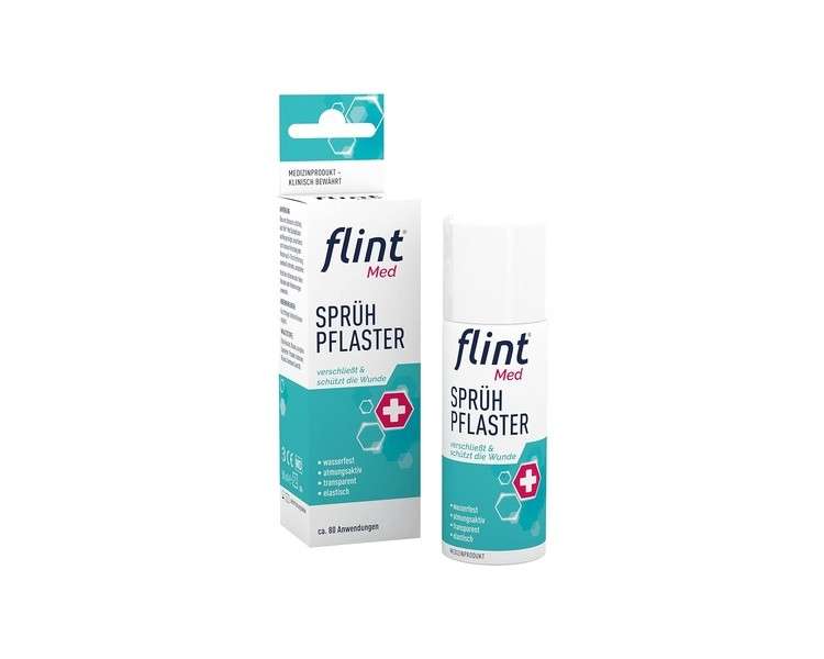 flint Med Spray Plaster 50ml Waterproof, Breathable, Elastic and Transparent Liquid Plaster for Superficial Wounds