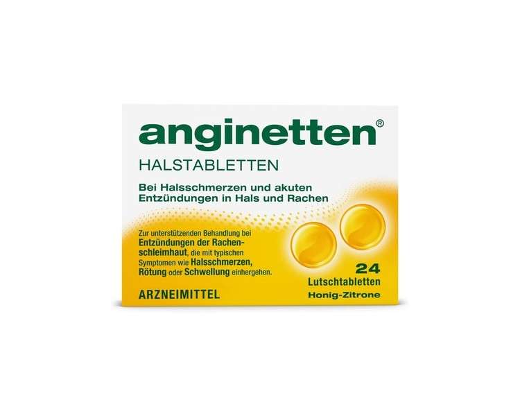 Anginetten Throat Lozenges Honey-Lemon Flavor for Sore Throat, Redness, and Swelling in the Mouth