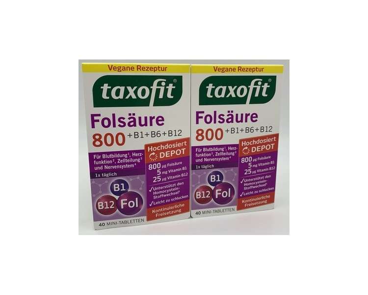 Taxofit Folic Acid 800 + B1 + B6 + B12 80 Tablets for Blood Formation Heart NEW