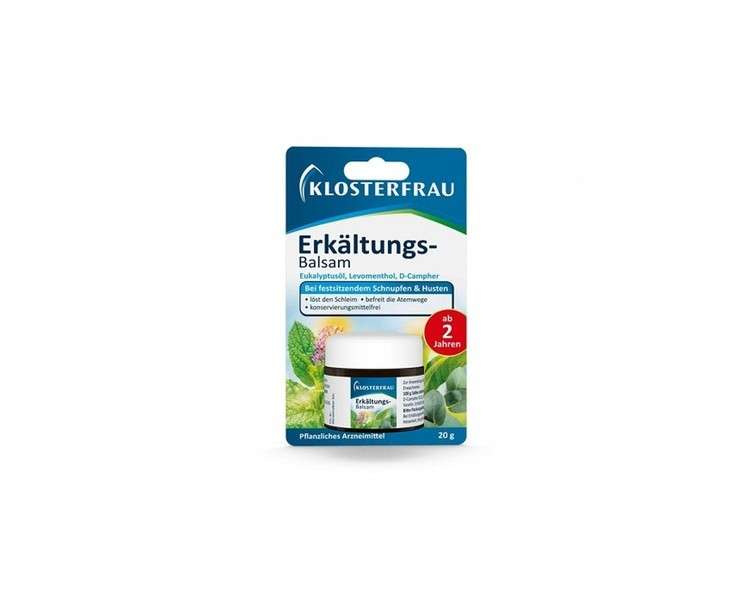 Klosterfrau Cold Balm for Stuffy Nose and Cough with Eucalyptus Oil, Levomenthol, D-Camphor 20g