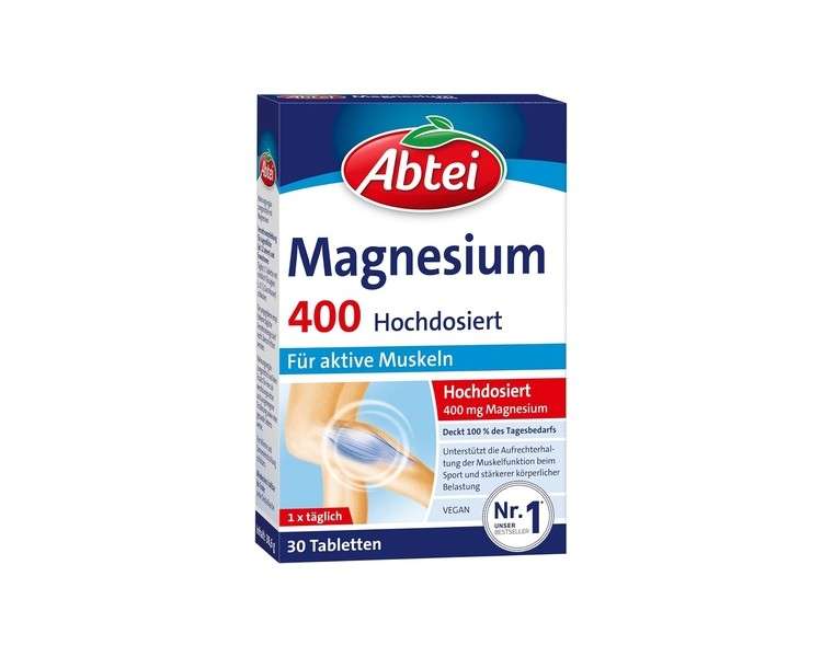 Abtei Magnesium 400 High-Dose Magnesium for Active Muscles 30 Tablets