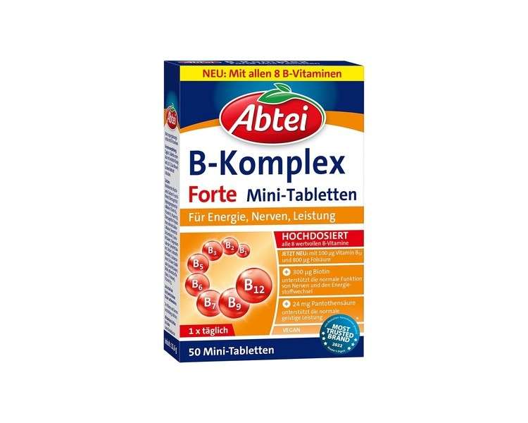 Abtei Vitamin B Complex Forte High Dose for Energy, Nerves, Performance - Tablet 50 Mini-Dragees