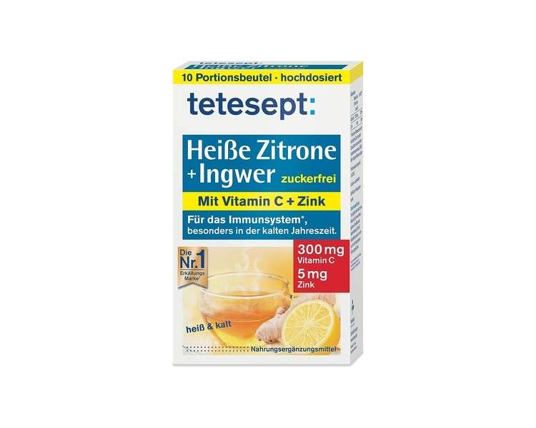 tetesept Hot Lemon with Ginger Instant Powder Sugar-Free with Zinc & Vitamin C - Support Immune System