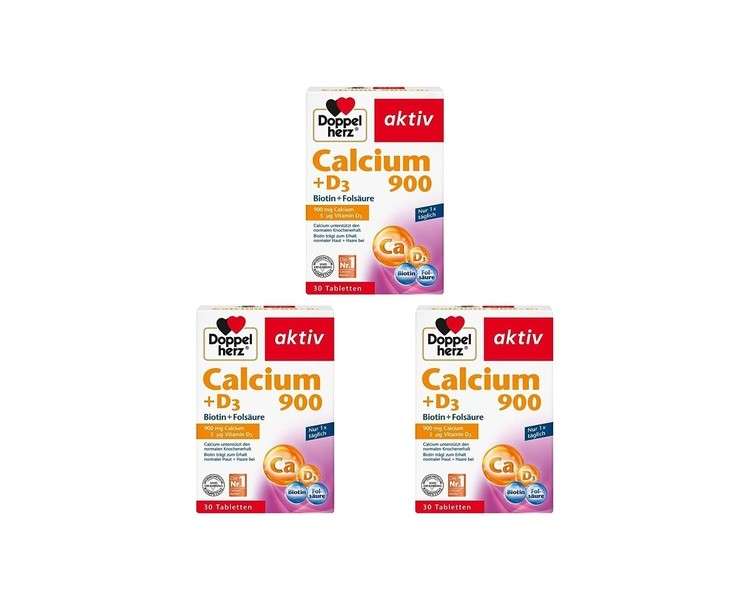 Doppelherz Calcium 900 D3 Biotin - Supports Bone Health and Muscle Function - 30 Tablets