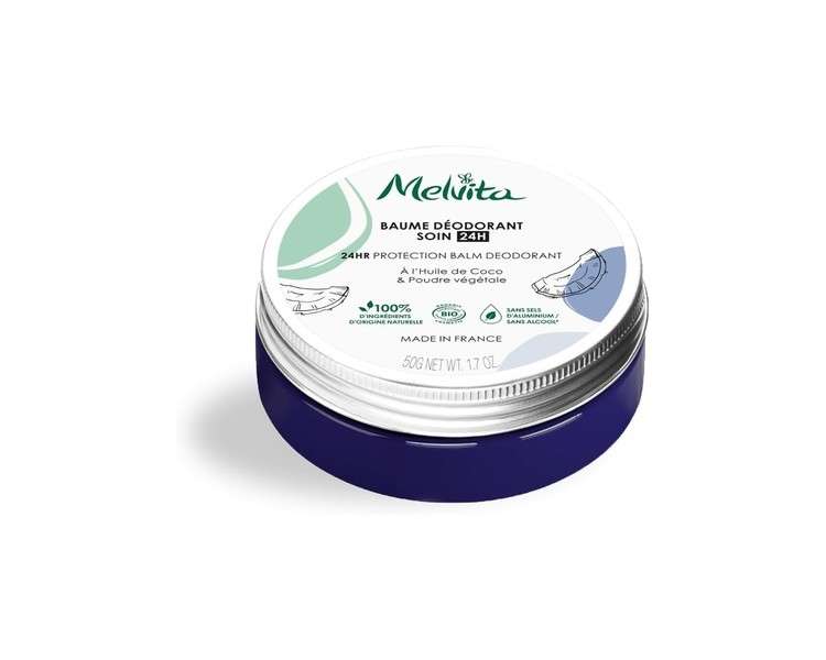 Melvita 24H Deodorant Balm Anti-Odour Action 100% Natural Vegan Formula Certified Organic All Skin Types Fragrance Free No Aluminium Salts No Alcohol