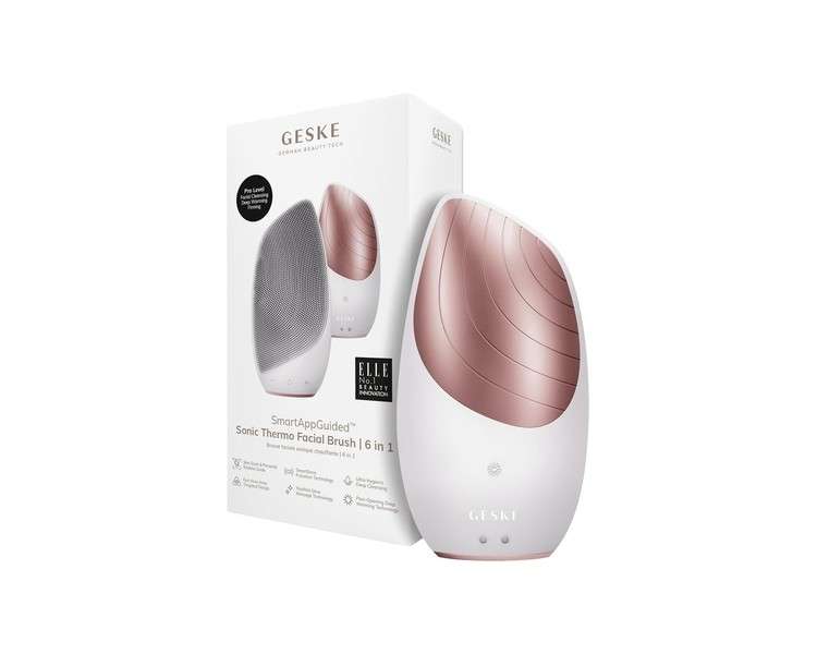 GESKE SmartAppGuided Sonic Thermo Facial Brush 6 in 1 Skin Cleansing Brush with Heat Function Facial Massager Electric Face Brush Face Cleansing Device