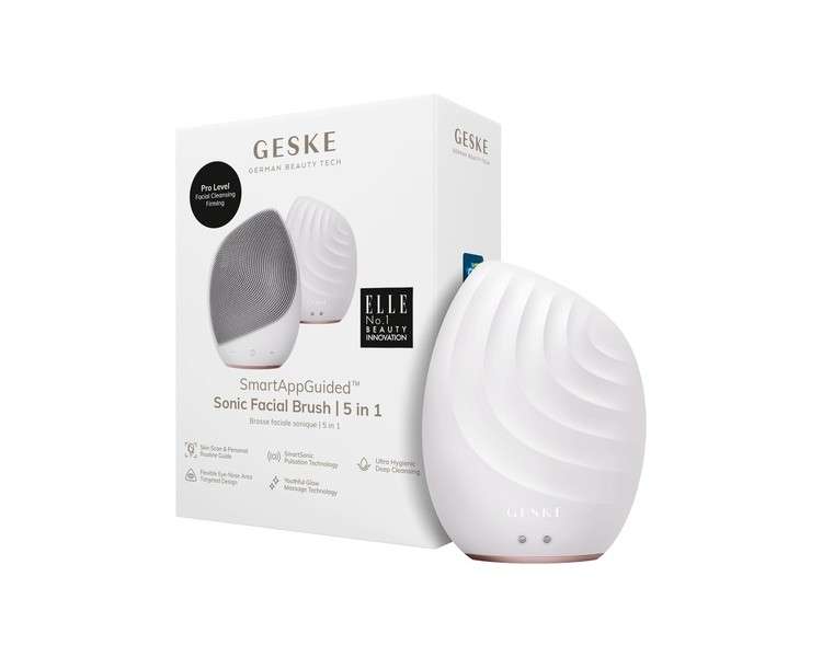 GESKE SmartAppGuided Sonic Facial Brush 5 in 1 Silicone Face Cleansing Device Starlight