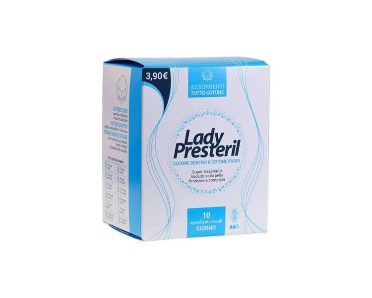 Lady Presteril Cotton 10 Sanitary Pads with Wings - Day