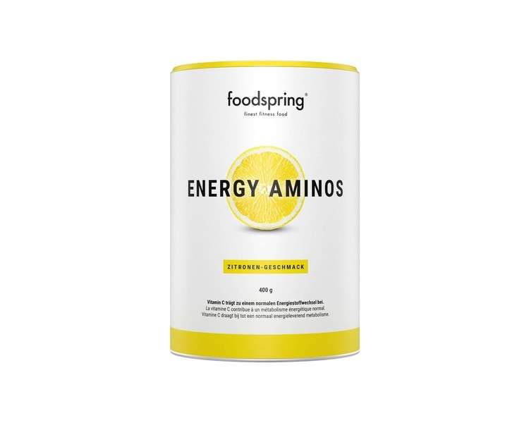 Foodspring Energy Aminos Lemon Pre-Workout Drink with Plant-Based BCAAs, High-Dose Caffeine, Vitamins C, B3, B12 400g