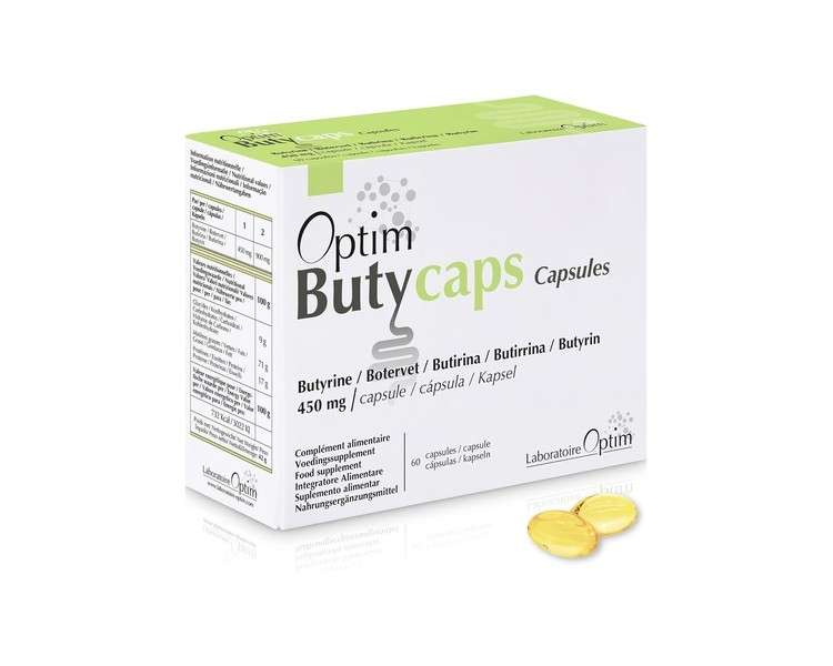 Butycaps Butyrate Supplement 60 Capsules Liquid Butyrin 450mg