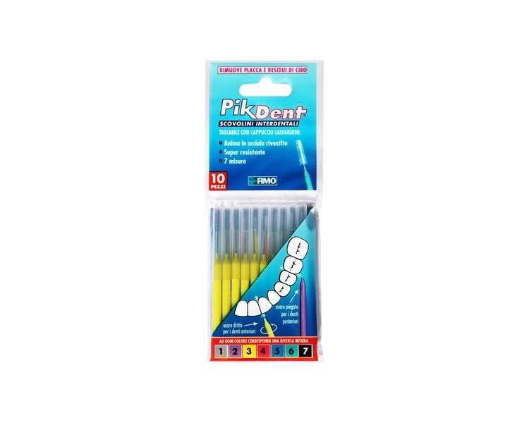 Pikdent Interdental Brushes with Coated Steel Core and Tynex Bristles Size 3 Yellow 0.6mm Cylindrical 10 Brushes