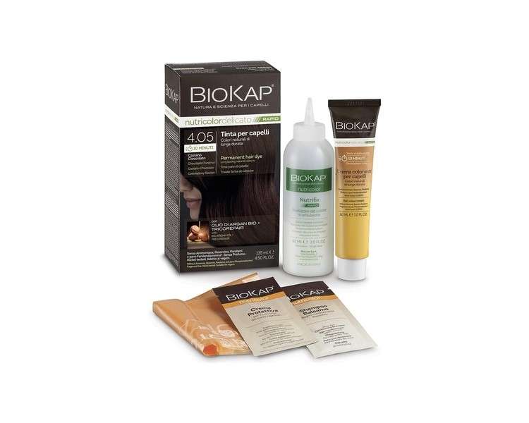 BIOKAP RAPID Permanent Hair Colour 4.05 Chocolate Chestnut Brown 10 Minutes Reaction Time Organic Argan Oil TricoREPAIR Complex Vegan Optimal Grey Coverage Up to 80% Natural Ingredients