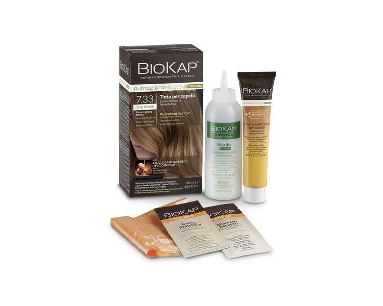 BIOKAP RAPID Permanent Hair Colour 7.33 Golden Wheat Blonde 10 Minutes Reaction Time Organic Argan Oil TricoREPAIR Complex Vegan Optimal Grey Coverage Up to 80% Natural Ingredients