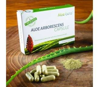 ALOEBETA Organic Aloe Arborescens Capsules - 100% Organic Aloe Vera Capsules - Made in Italy - Organic Dietary Supplement - No Sweeteners or Preservatives, No GMO