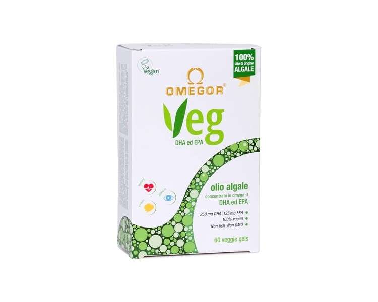 Omegor Veg Vegan Omega-3 60 Capsules Algae Oil with Vitamin E 250mg DHA 125mg EPA