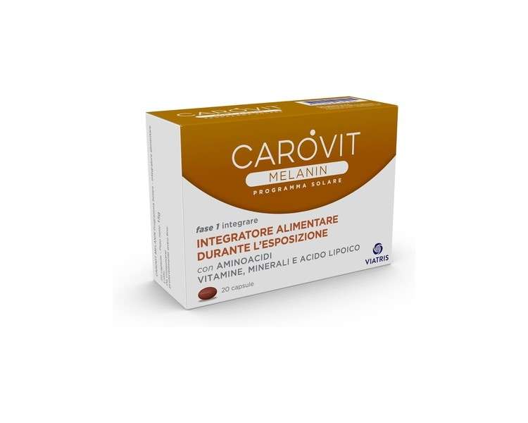 Carovit Melanin Solar Program Useful Dietary Supplement During Sun Exposure with Amino Acids, Vitamins, Minerals, and Alpha-Lipoic Acid