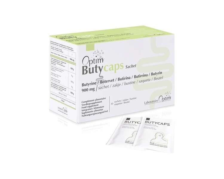 Butycaps Butyrate Supplement 30 Sachets - Microencapsulated Butyrin 900mg - Butyric Acid Postbiotic for Intestine, Transit, Colon & Leaky Gut - Vegan