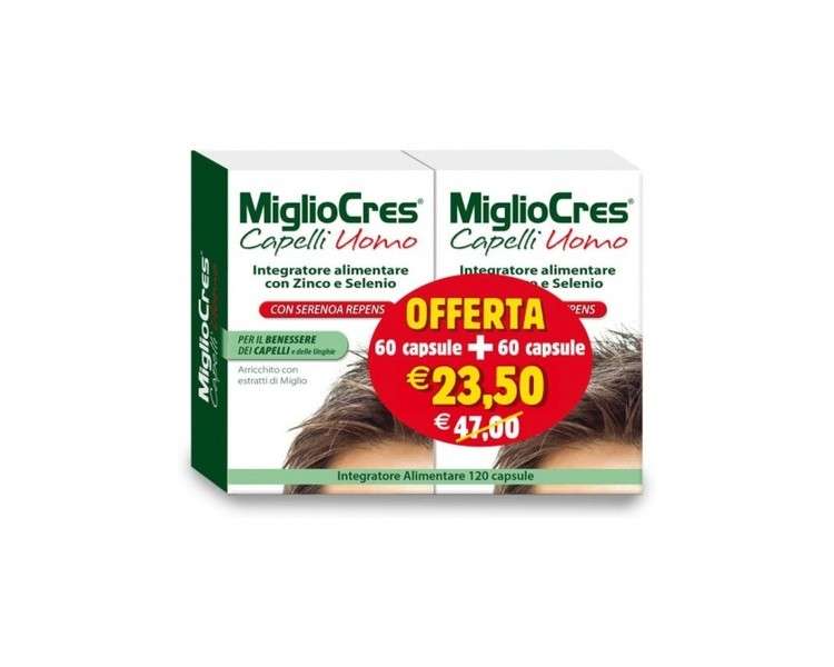 MIGLIOCRES Man Hair Food Supplement 60 Capsules - Pack of 2