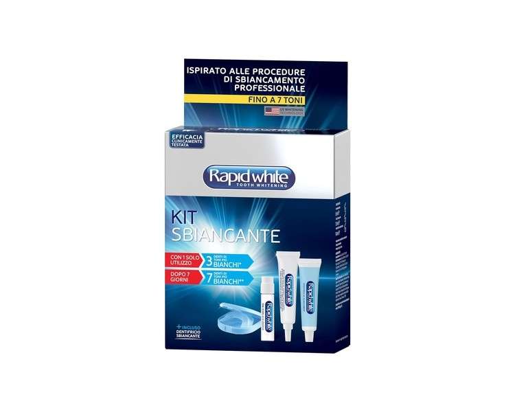 Rapid White Teeth Whitening Set with Accelerator 6ml, Bleaching Gel 13ml, Express White Toothpaste 14ml, Soft Mask with Case, Color Scale, Mint Flavor