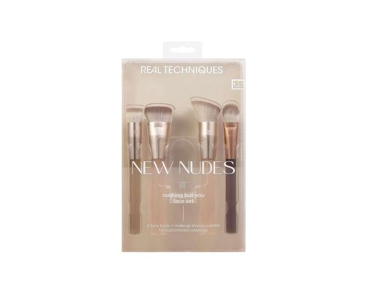 Real Techniques New Nudes Nothing But You Face Kit Makeup Brushes for Blush Contour Concealer and Foundation 5 Piece Set