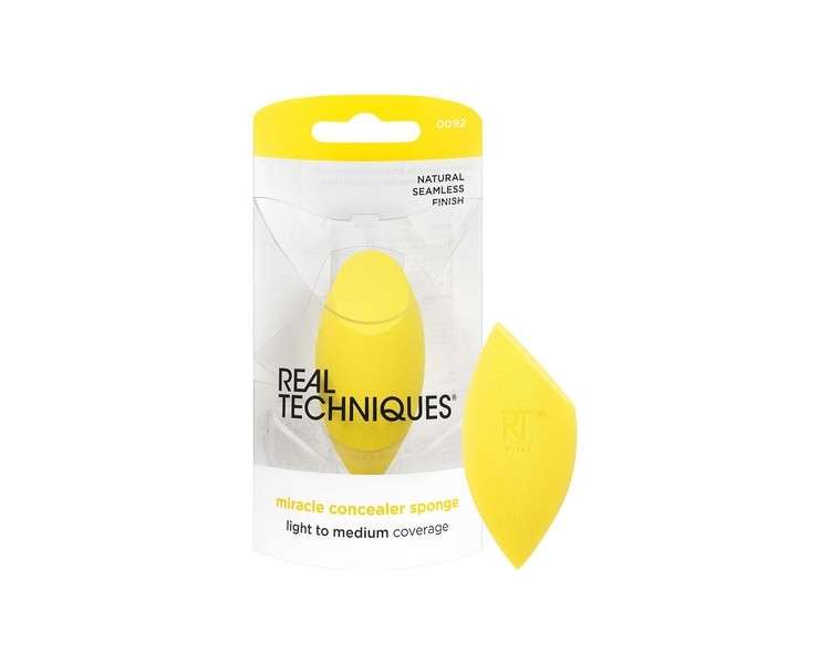 Real Techniques Miracle Concealer Sponge Makeup Blending Sponge Elongated Shape Precise Application Yellow Sponge Latex-Free Foam