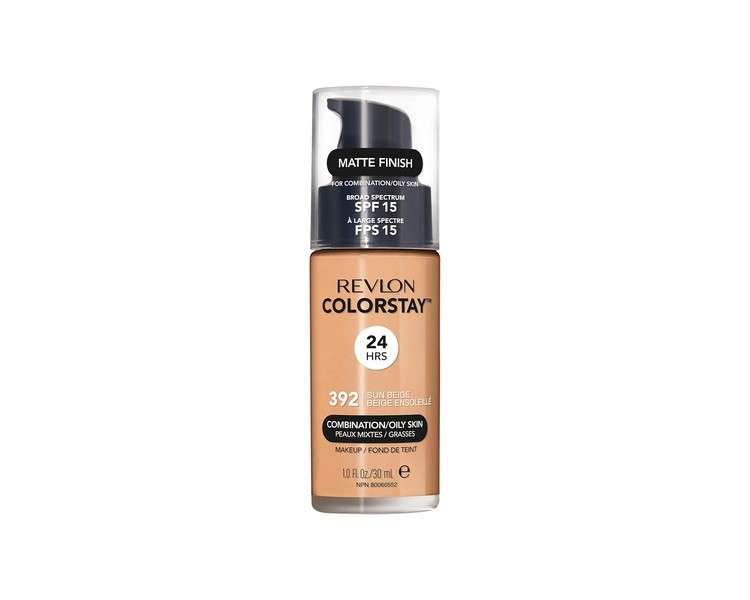 Revlon Colorstay Liquid Foundation Makeup for Combination/Oily Skin SPF 15 Medium-Full Coverage with Matte Finish 30ml 392 Sun Beige