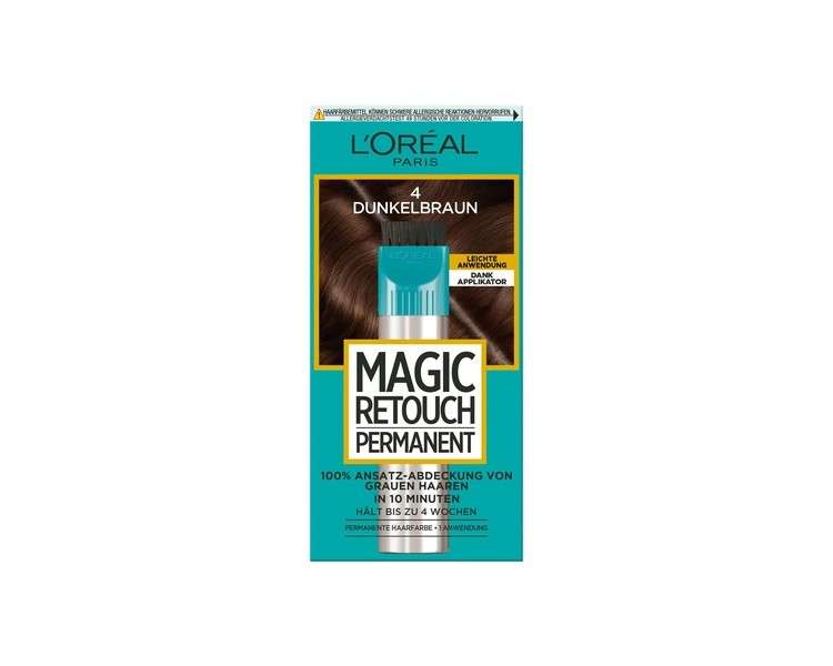 L'Oréal Paris Root Cover Up for Concealing Gray Hair Long-Lasting Hair Concealer Magic Retouch Permanent No. 4 Dark Brown