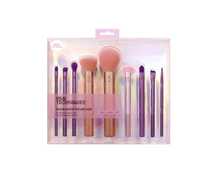 Real Techniques Insta Artist Brush Kit Face Cheek & Eye Brush Set Makeup Brush Kit For Foundation Blush Bronzer Concealer & Eyeshadow Professional Quality Makeup Tools 9 Piece Set