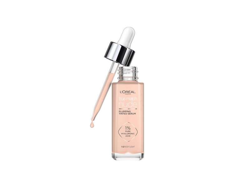 L'Oréal Paris True Match Tinted Serum Foundation with 1% Hyaluronic Acid 30ml Shade 1-2 Rosy Light