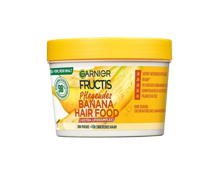 Garnier Fructis Nourishing Banana Hair Food 3-in-1 Mask for Dry Hair with Extra Lipid Complex Vegan Formula 400ml