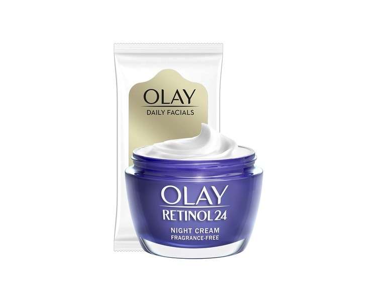 Olay Retinol 24 Night Cream 50ml + Daily Facials 5-in-1 Cleansing Wipes 7 Pieces