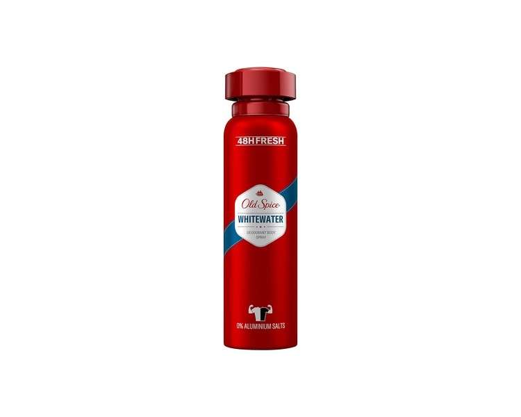 Old Spice Whitewater Deodorant Body Spray for Men 48h Freshness 0% Aluminum Salts No White Residue and Yellow Stains 150ml Amber Sandalwood and Citrus Notes