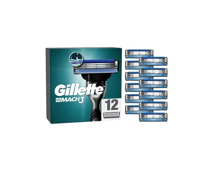 Gillette Mach3 Razor Blades 12 Replacement Blades for Men's Wet Shaver with 3-Blade