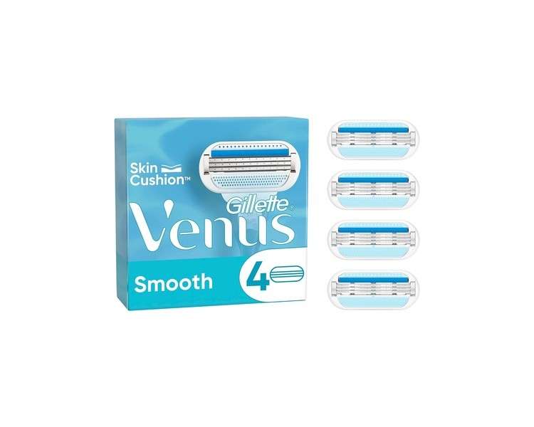 Gillette Venus Smooth Women's Razor Blades 4 Replacement Blades with 3-Fold Protected Blade that Adapts to Body Contour