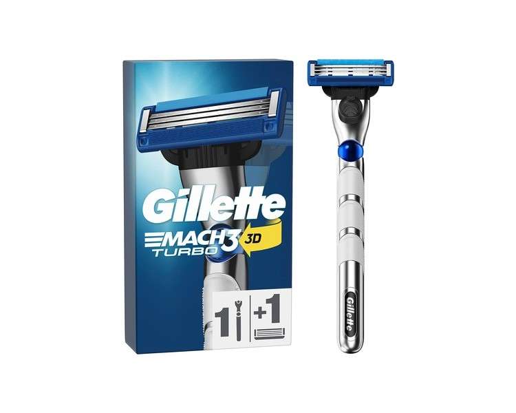 Gillette Mach3 Turbo Men's Wet Razor + 1 Razor Blade with 3-Blade, Gift for Men New