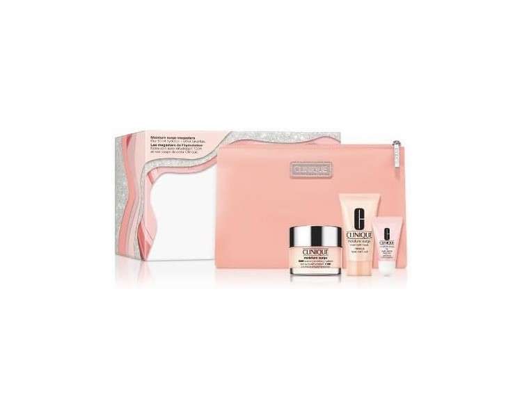 Clinique Moisture Surge Megastars Hydrating Skincare 3 Piece Gift Set: 100H Auto-replenishing Hydrator + Overnight Mask + Lip Hydro-Plump Treatment + Pink Washbag